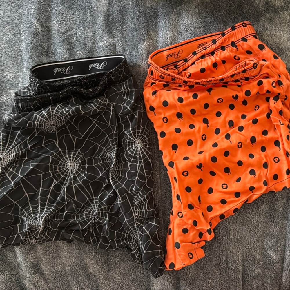 PINK Victoria's Secret Black and Orange Pajama Set